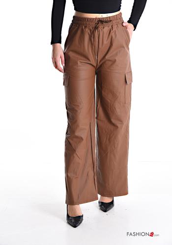 Pantalone ecopelle con elastico con tasche con coulisse