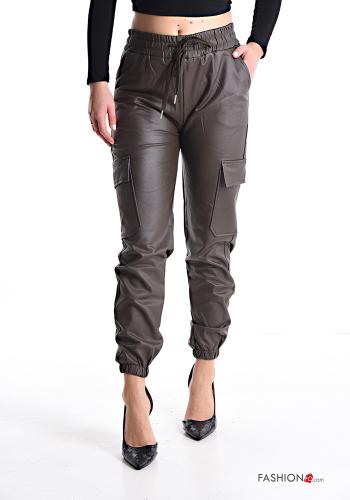 Kunstleder Hose mit Taschen mit gummizug mit kordelzug - ph 1