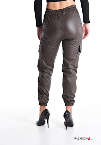 Kunstleder Hose mit Taschen mit gummizug mit kordelzug - ph 2