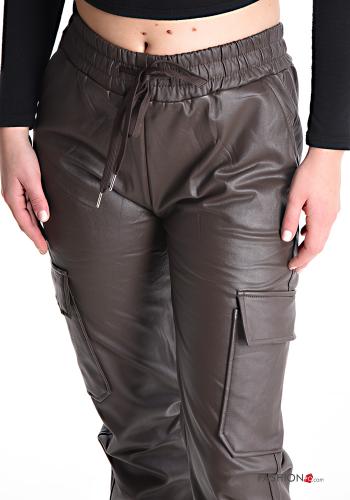 Kunstleder Hose mit Taschen mit gummizug mit kordelzug - ph 4