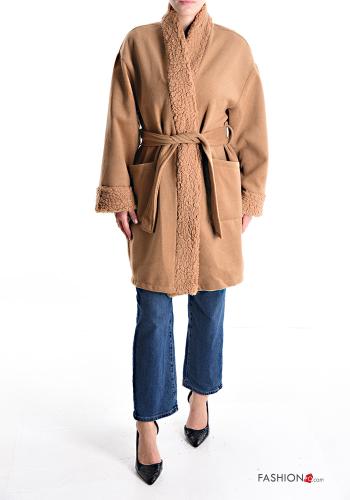 Coat with belt without lining with pockets