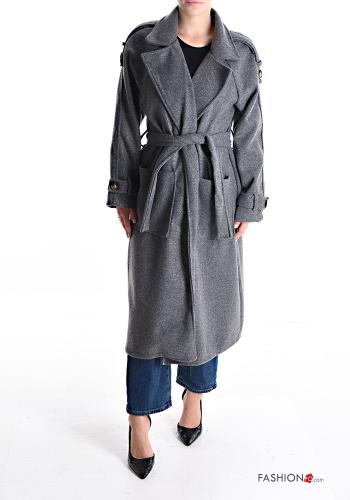 double-breasted Coat with belt without lining with pockets