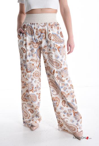 Pantalone in Cotone vita alta Fantasia paisley con tasche con elastico