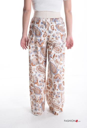 Pantalone in Cotone vita alta Fantasia paisley con tasche con elastico - ph 2