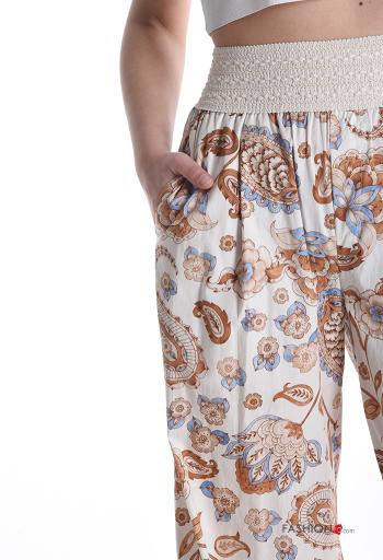 Pantalone in Cotone vita alta Fantasia paisley con tasche con elastico - ph 4