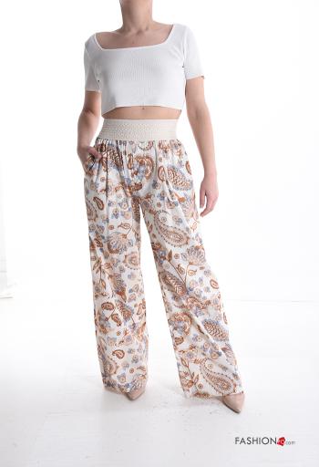 Pantalone in Cotone vita alta Fantasia paisley con tasche con elastico - ph 5