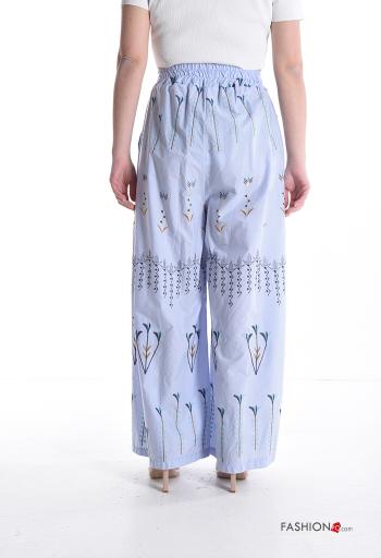 Pantalone in Cotone wide leg Fantasia ricamata con tasche con elastico - ph 2