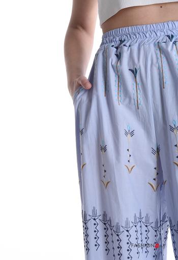 Pantalone in Cotone wide leg Fantasia ricamata con tasche con elastico - ph 4