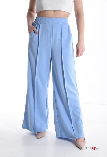 Pantalone vita alta wide leg con tasche con elastico - ph 1