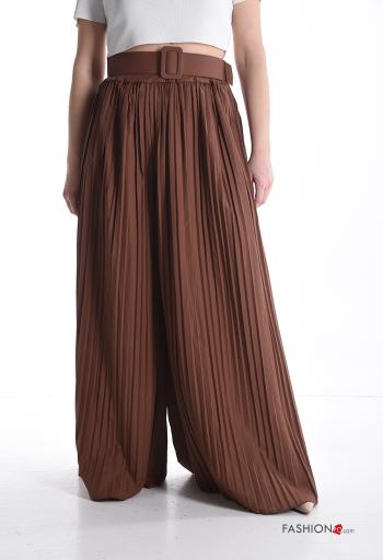 pleated wide leg Cotton Trousers with belt - ph 1