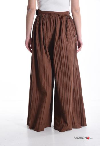 pleated wide leg Cotton Trousers with belt - ph 2
