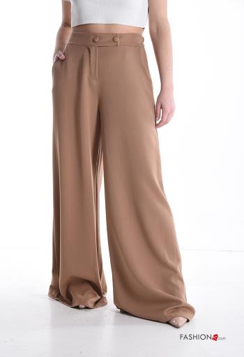 high waist wide leg Trousers with buttons with zip - ph 1