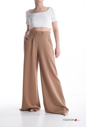 high waist wide leg Trousers with buttons with zip - ph 5
