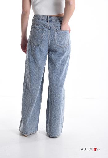 high waist wide leg Cotton Jeans with buttons with zip with pockets - ph 2