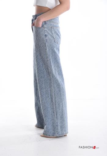 high waist wide leg Cotton Jeans with buttons with zip with pockets - ph 3