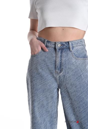 high waist wide leg Cotton Jeans with buttons with zip with pockets - ph 4