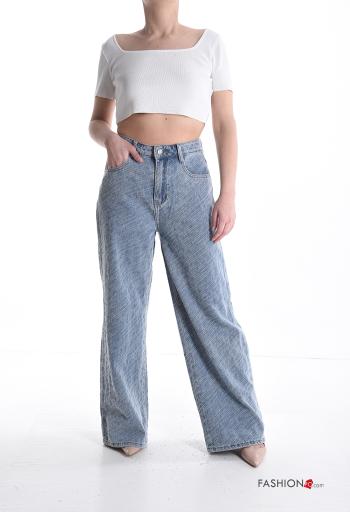 high waist wide leg Cotton Jeans with buttons with zip with pockets - ph 5
