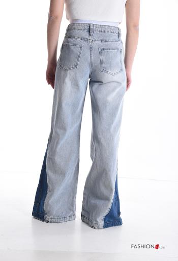 flared high waist Cotton Jeans with buttons with zip with pockets - ph 2