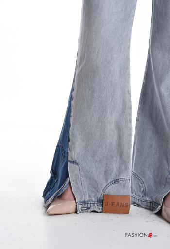 flared high waist Cotton Jeans with buttons with zip with pockets - ph 4
