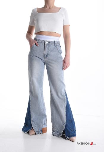 flared high waist Cotton Jeans with buttons with zip with pockets - ph 5