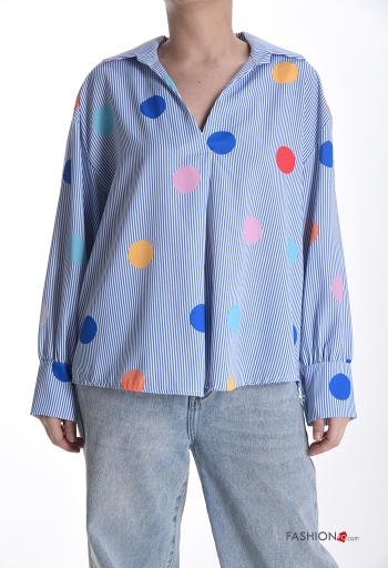 Blusa maniche lunghe con colletto Fantasia mista scollo a V - ph 1