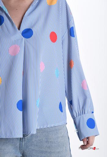 Blusa maniche lunghe con colletto Fantasia mista scollo a V - ph 4