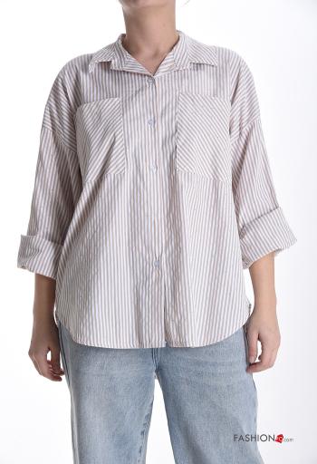 Camicia in Cotone con colletto Fantasia righe con bottoni con tasche