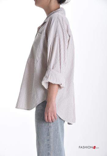 Camicia in Cotone con colletto Fantasia righe con bottoni con tasche - ph 3