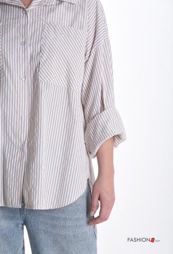 Camicia in Cotone con colletto Fantasia righe con bottoni con tasche - ph 4
