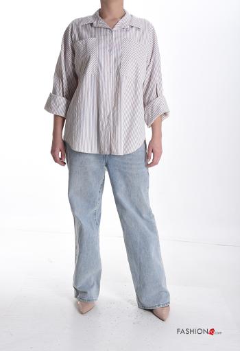 Camicia in Cotone con colletto Fantasia righe con bottoni con tasche - ph 5