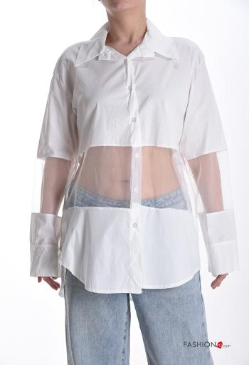 Camicia con colletto tulle maniche lunghe con bottoni