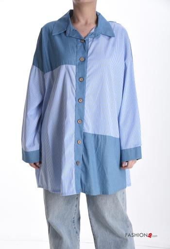 Camicia in Cotone con colletto oversize maniche lunghe Fantasia righe con bottoni - ph 1