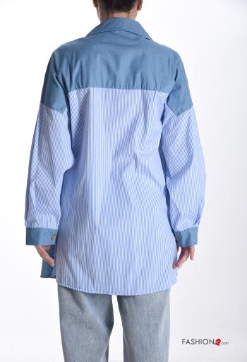 Camicia in Cotone con colletto oversize maniche lunghe Fantasia righe con bottoni - ph 2