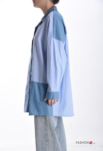 Camicia in Cotone con colletto oversize maniche lunghe Fantasia righe con bottoni - ph 3