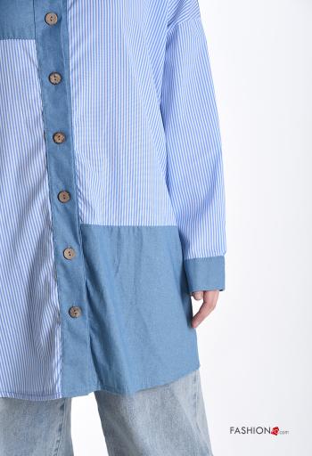 Camicia in Cotone con colletto oversize maniche lunghe Fantasia righe con bottoni - ph 4