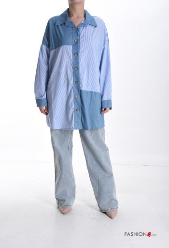 Camicia in Cotone con colletto oversize maniche lunghe Fantasia righe con bottoni - ph 5