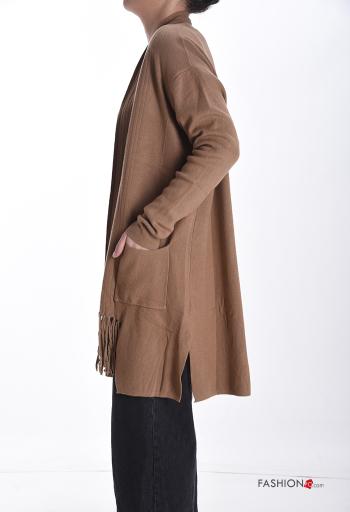 Cardigan maniche lunghe con spacco con tasche con frange - ph 3
