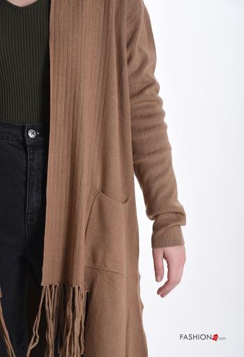 Cardigan maniche lunghe con spacco con tasche con frange - ph 4