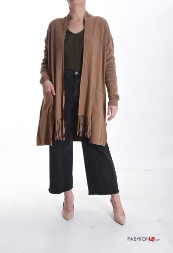Cardigan maniche lunghe con spacco con tasche con frange - ph 5