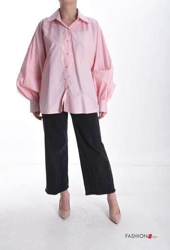 puff sleeve with collar long sleeve Cotton Shirt with buttons - ph 5