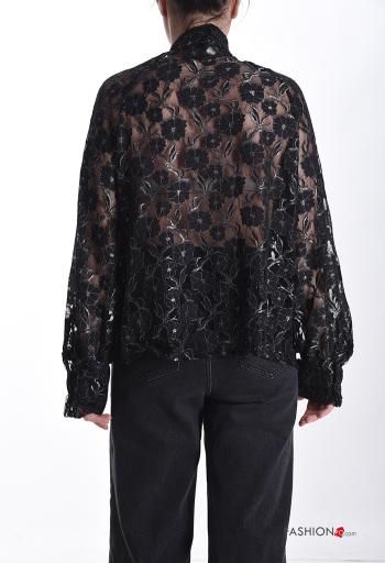 Camicia pizzo maniche lunghe Fantasia ricamata con bottoni con fiocco - ph 2