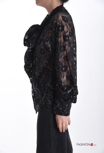 Camicia pizzo maniche lunghe Fantasia ricamata con bottoni con fiocco - ph 3