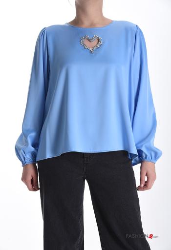 Blusa girocollo raso maniche lunghe Fantasia cuore con strass