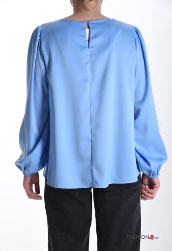 Blusa girocollo raso maniche lunghe Fantasia cuore con strass - ph 2