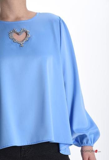 Blusa girocollo raso maniche lunghe Fantasia cuore con strass - ph 4