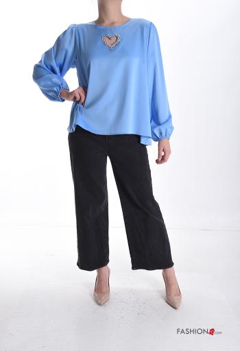 Blusa girocollo raso maniche lunghe Fantasia cuore con strass - ph 5