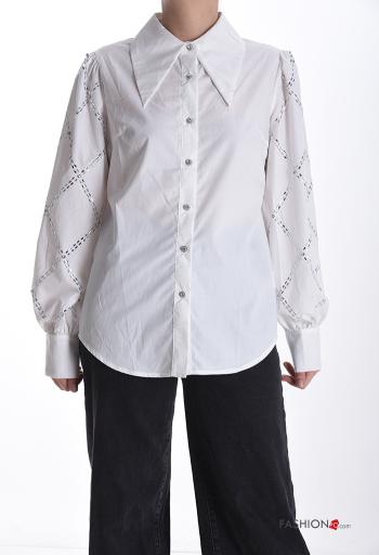 Chemise en Coton manches longues à collet à broderie à boutons avec strass