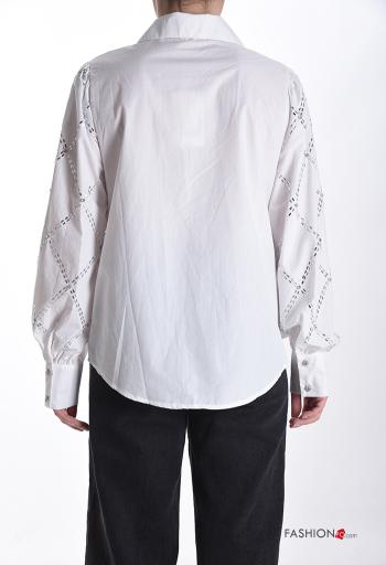 Chemise en Coton manches longues à collet à broderie à boutons avec strass - ph 2