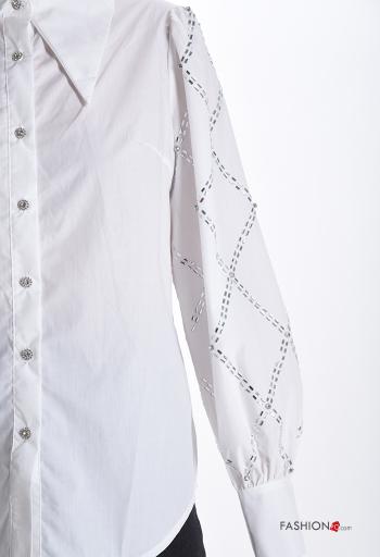 Chemise en Coton manches longues à collet à broderie à boutons avec strass - ph 4