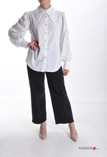 Chemise en Coton manches longues à collet à broderie à boutons avec strass - ph 5